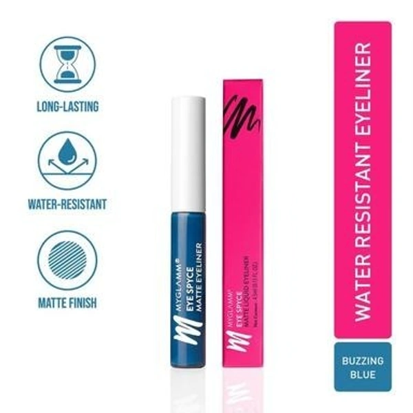 MyGlamm Eye Spyce Matte Liquid Eyeliner - Buzzing Blue (Royal Blue Shade) | Long Lasting, Water & Transfer Resistant, Highly Pigmented Matte Eyeliner