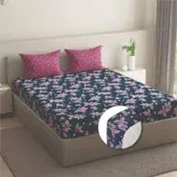 100% Cotton 144 TC Fitted Bedsheet With 2 Pillow Cover