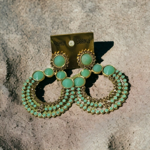 Nikitaaz Floral Turquoise Green Meenakari Jhumki For Women's & Girls