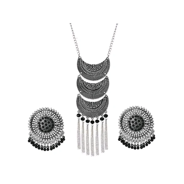 Alloy Silver Chand Black Jewellery Set (Pack Of 1)