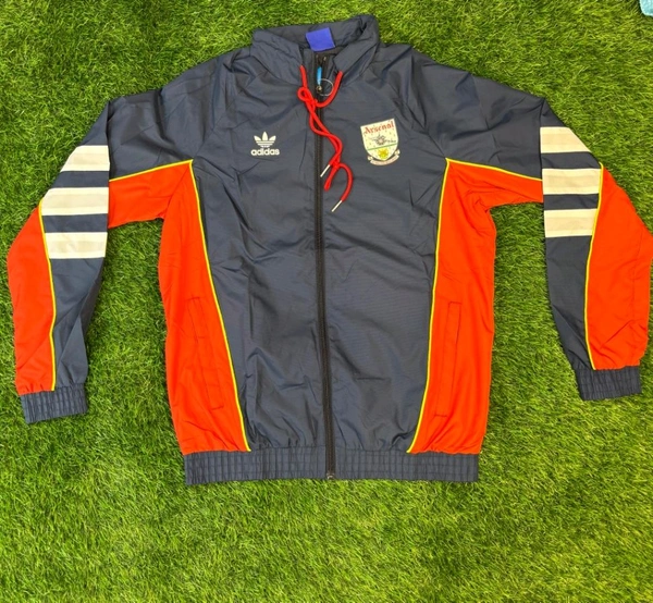 Arsenal FC Retro Style Windbreaker Jacket Navy Blue Colour 