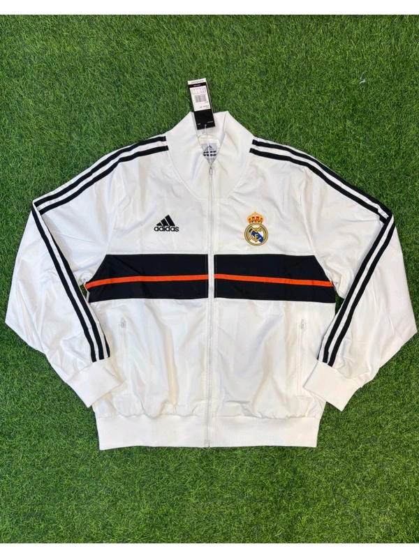 Madrid White Colour With Black Stripe Windbreaker Jacket