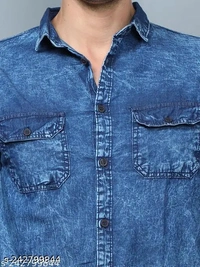 Denim Shirt For Men - Cornflower Blue, L