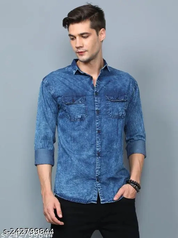 Denim Shirt For Men - Cornflower Blue, M
