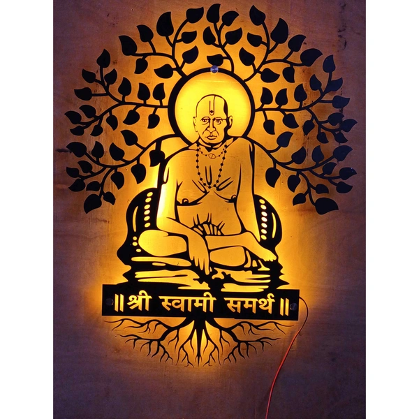 Swami Samarth And Tree Metal Wall Art (24x19 Inch) - Black