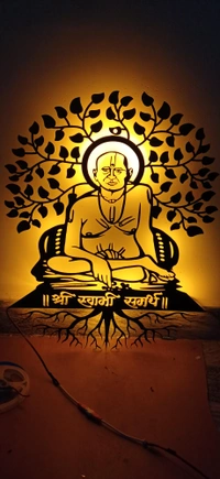 Swami Samarth And Tree Metal Wall Art (24x19 Inch) - Black