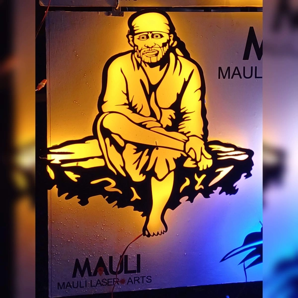 Sai Baba Metal Wall Art ( 24x 22 Inch )  - Black