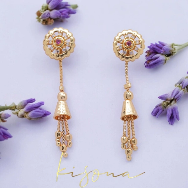 GOLD POLISH SUI DHAAGA EARRING WITH DIAMOND