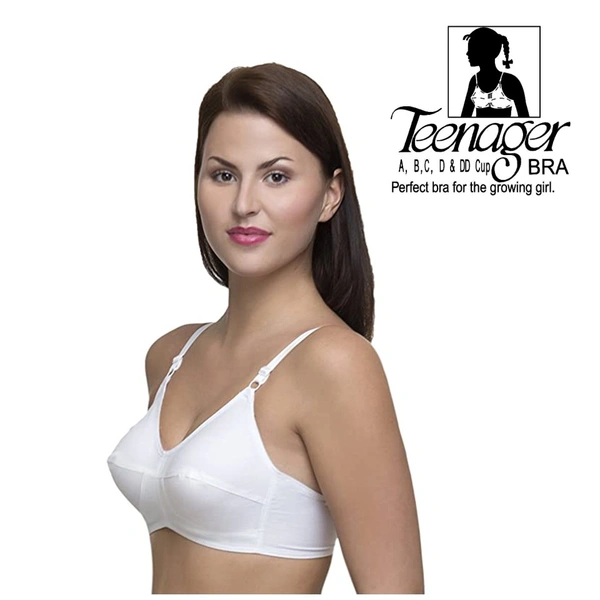 Teenager Bra 100 % Cotton Lycra Strap - 100 D, White