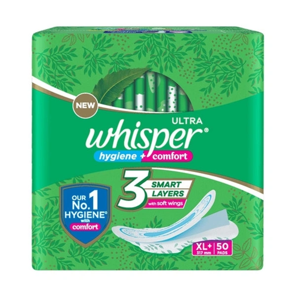 Whisper  Ultra Whisper Hygiene+Comfort 3 Smart Layers With Soft Wings  - 50 Units