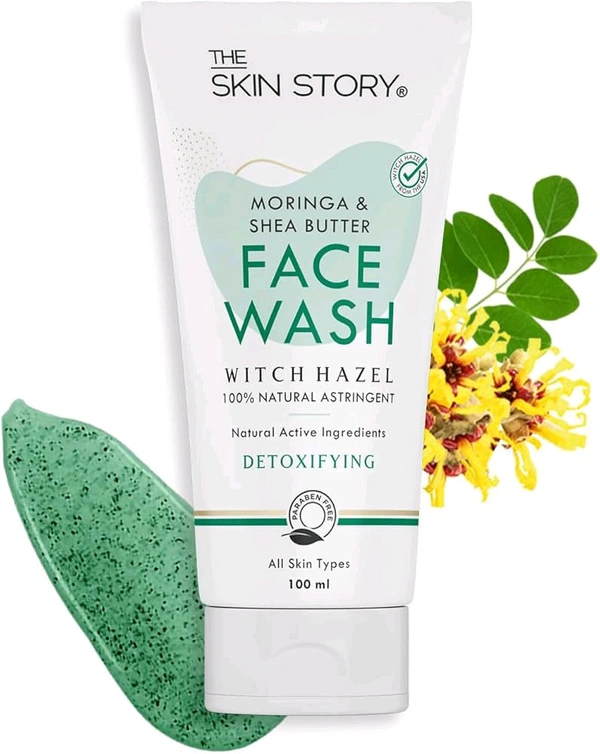 The Skin Story Moringa & Shea Butter Face Wash Witch Hazel 100% Natural Astringent Natural Active Ingredients Detoxifying  - 100 Ml