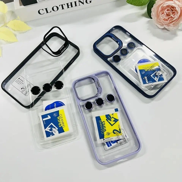 Metal Premium Look Camera Lens Metal Ring Protector Stand Case with Lens Film 💢 - Black, IP 13