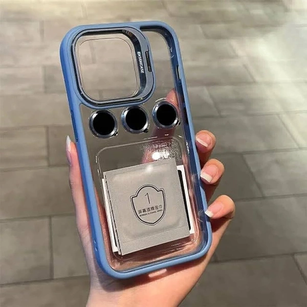 Metal Premium Look Camera Lens Metal Ring Protector Stand Case with Lens Film 💢 - Blue, IP 13