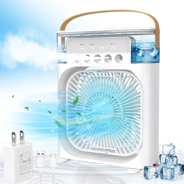 Portable Air Cooler 4-In-1 Mini Mobile Air Conditioner Fan, Air Cooling Fan and Humidifier, 7 Colors LED Night Lights with 3 Fan Speeds Personal Evaporative Coolers, Air Conditioning for Home Office  - White