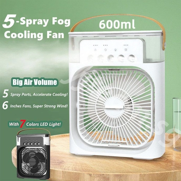 Portable Air Cooler 4-In-1 Mini Mobile Air Conditioner Fan, Air Cooling Fan and Humidifier, 7 Colors LED Night Lights with 3 Fan Speeds Personal Evaporative Coolers, Air Conditioning for Home Office  - White