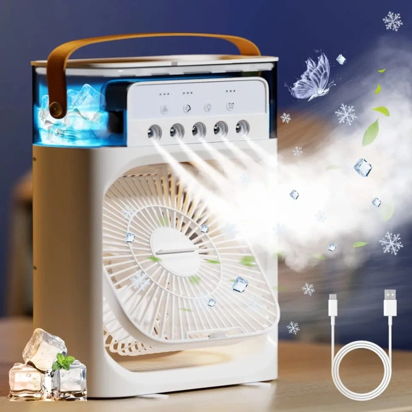 Portable Air Cooler 4-In-1 Mini Mobile Air Conditioner Fan, Air Cooling Fan and Humidifier, 7 Colors LED Night Lights with 3 Fan Speeds Personal Evaporative Coolers, Air Conditioning for Home Office  - Green