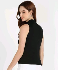 Womens Tank Top High Neck Cotton Top Stylish Women Top - Black, L