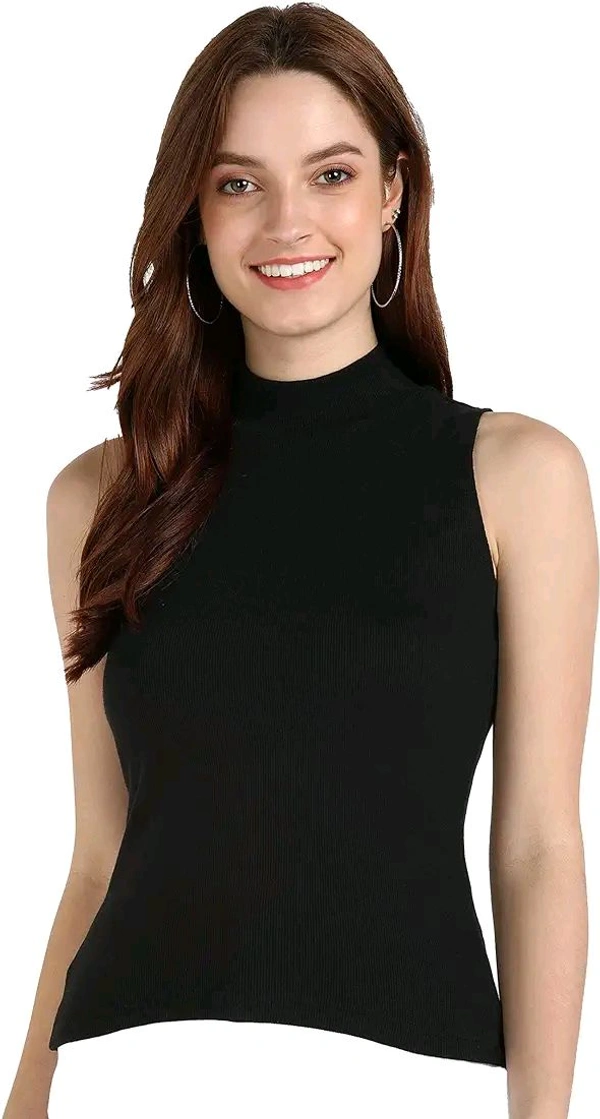 Womens Tank Top High Neck Cotton Top Stylish Women Top - Black, XL