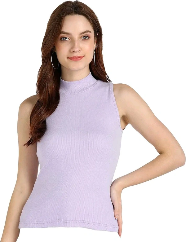 Womens Tank Top High Neck Cotton Top Stylish Women Top - Lavender, S