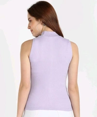 Womens Tank Top High Neck Cotton Top Stylish Women Top - Lavender, XL