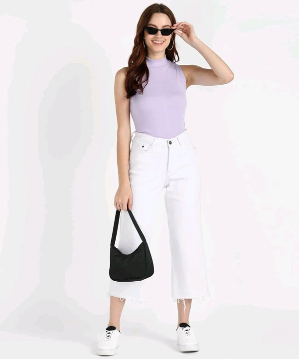 Womens Tank Top High Neck Cotton Top Stylish Women Top - Lavender, XL