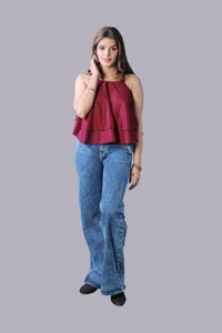 Casual Sleeveless Printed Women Green Top - Maroon, L