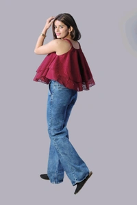 Casual Sleeveless Printed Women Green Top - Maroon, L