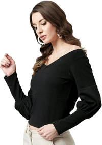 Casual Regular Sleeves SolidWomen Multicolor Top - Black, L