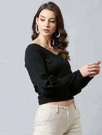 Casual Regular Sleeves SolidWomen Multicolor Top - Black, L
