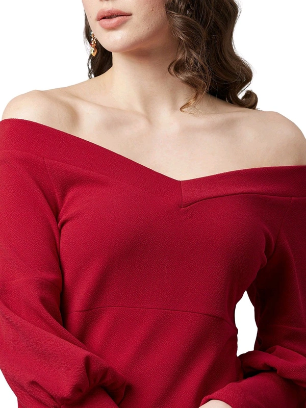 Casual Regular Sleeves SolidWomen Multicolor Top - Maroon, L