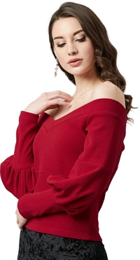 Casual Regular Sleeves SolidWomen Multicolor Top - Maroon, L