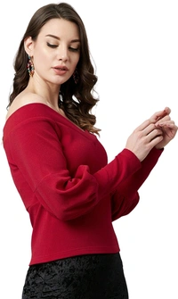 Casual Regular Sleeves SolidWomen Multicolor Top - Maroon, L