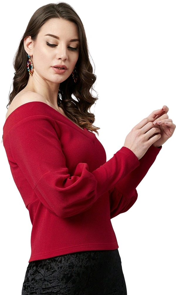 Casual Regular Sleeves SolidWomen Multicolor Top - Maroon, L