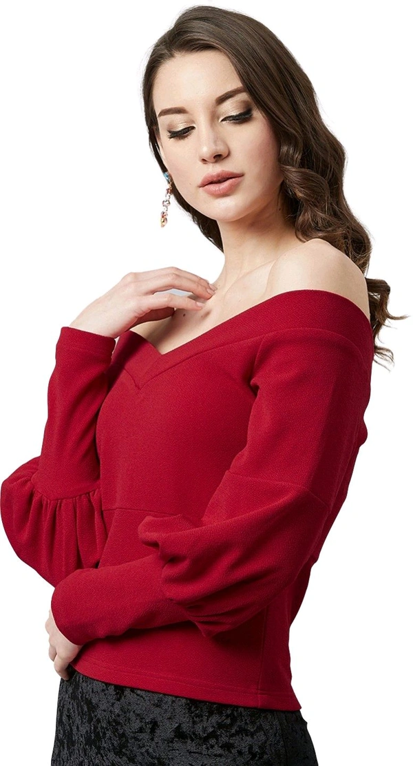 Casual Regular Sleeves SolidWomen Multicolor Top - Maroon, M