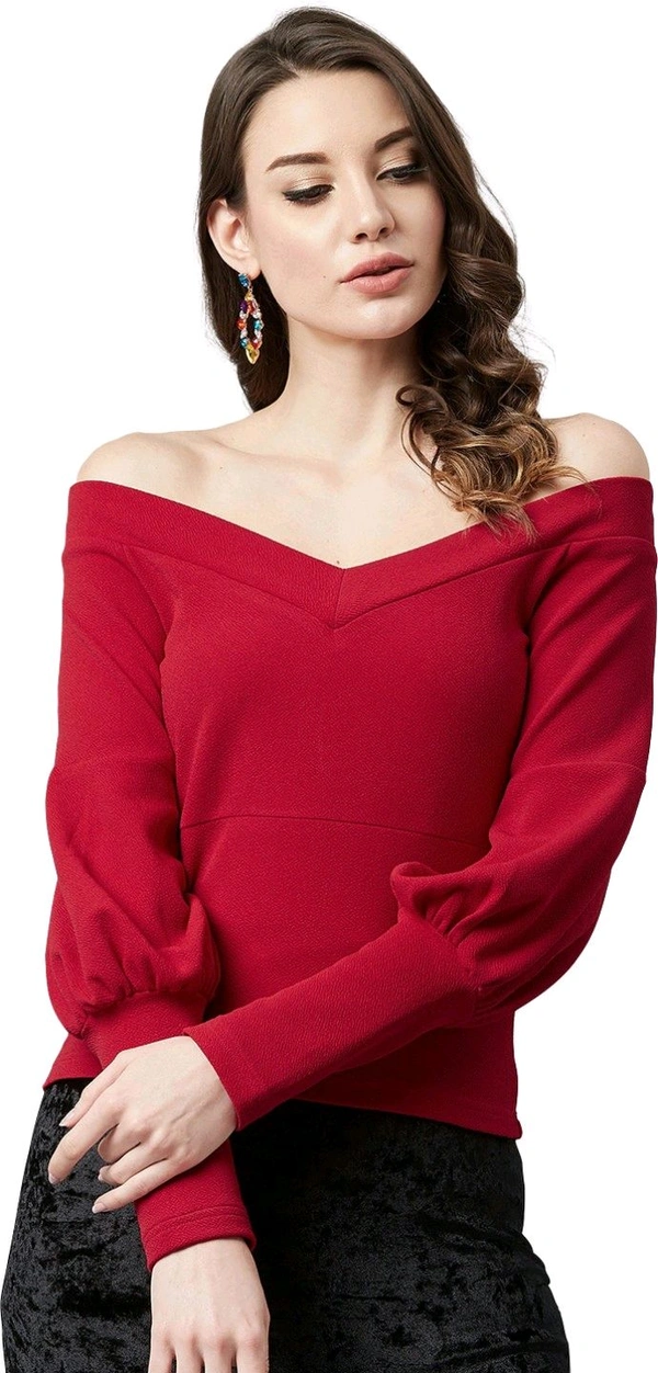 Casual Regular Sleeves SolidWomen Multicolor Top - Maroon, XL