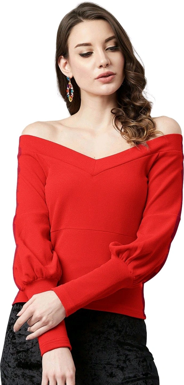 Casual Regular Sleeves SolidWomen Multicolor Top - Red, XXL