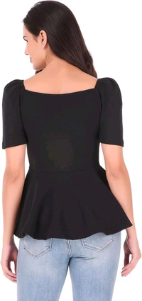 Women's Casual Stylish Peplum Top with Puffed Sleeves - Black, XL