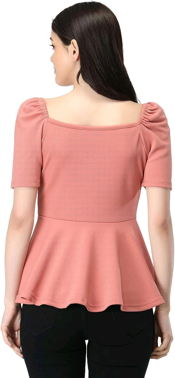 Women's Casual Stylish Peplum Top with Puffed Sleeves - Tony's Pink, L