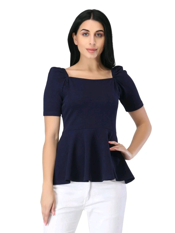 Women's Casual Stylish Peplum Top with Puffed Sleeves - Steel Gray, L