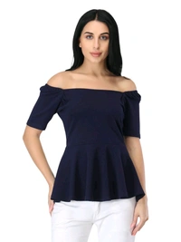 Women's Casual Stylish Peplum Top with Puffed Sleeves - Steel Gray, L
