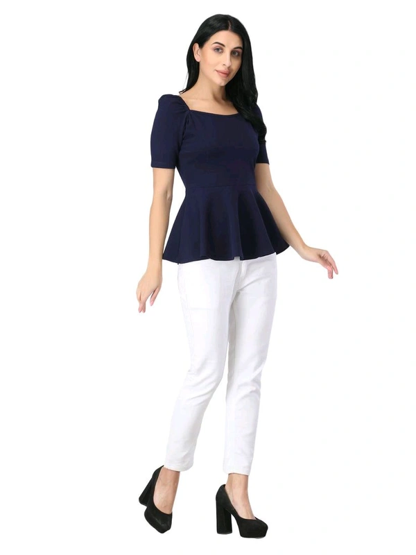 Women's Casual Stylish Peplum Top with Puffed Sleeves - Steel Gray, L