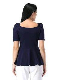 Women's Casual Stylish Peplum Top with Puffed Sleeves - Steel Gray, L