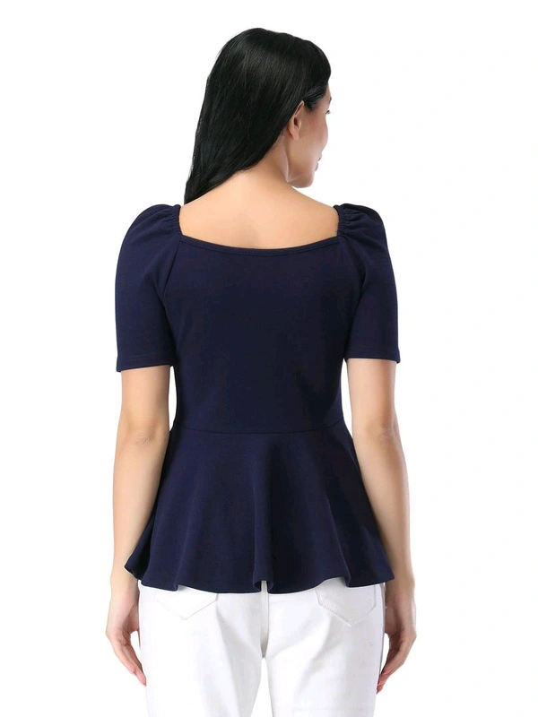 Women's Casual Stylish Peplum Top with Puffed Sleeves - Steel Gray, L