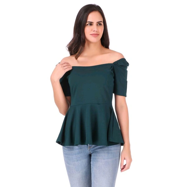 Women's Casual Stylish Peplum Top with Puffed Sleeves - Green, L