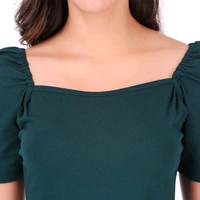 Women's Casual Stylish Peplum Top with Puffed Sleeves - Green, L