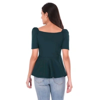 Women's Casual Stylish Peplum Top with Puffed Sleeves - Green, L