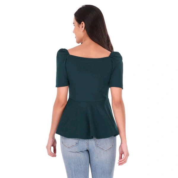 Women's Casual Stylish Peplum Top with Puffed Sleeves - Green, L