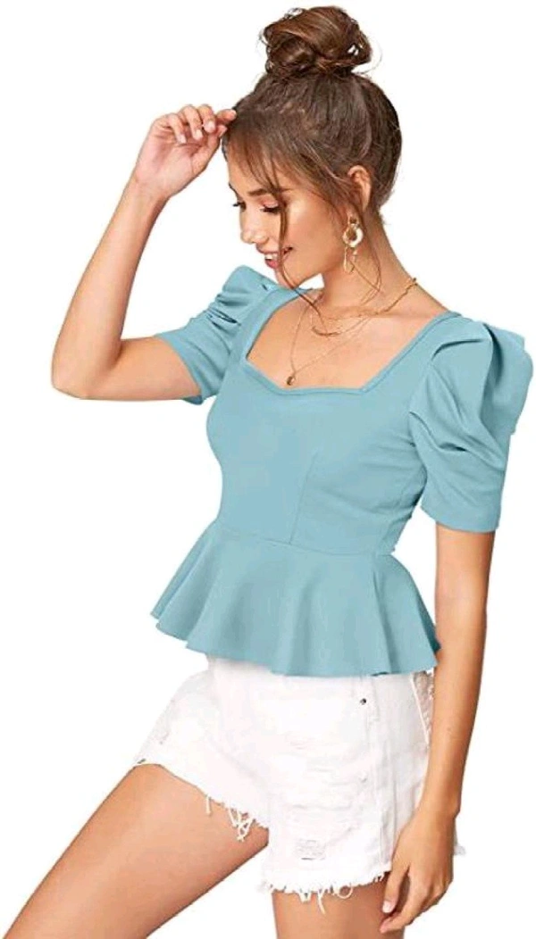 Women's Casual Stylish Peplum Top with Puffed Sleeves - Half Baked, L