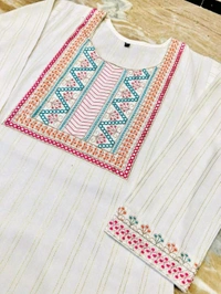 Womens Cotton Dobby A-Line Embroidery Work Kurta Set with Mirror Work Dupatta - Alto, 2XL