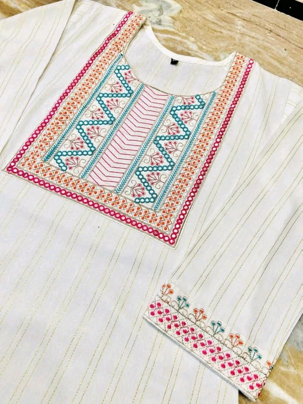 Womens Cotton Dobby A-Line Embroidery Work Kurta Set with Mirror Work Dupatta - Alto, 2XL